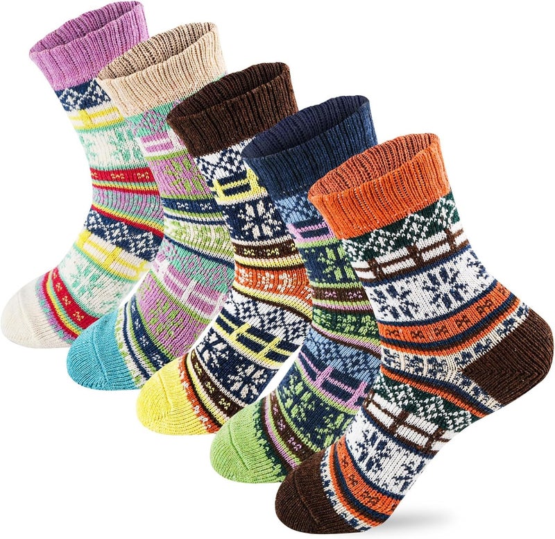 Lisacool 5 Pairs Womens Wool Socks - Winter Warm Socks - Thick Thermal Knit Vintage Cozy Crew Soft Gifts for Women - Image 1